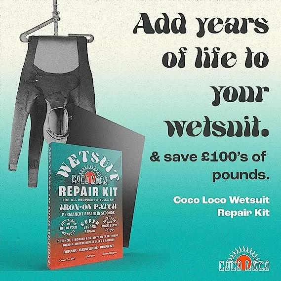 Coco Loco Wetsuit Repair Kit, Easy Iron On Patch For All Neoprene Wetsuits & Drysuit Kit (10x30cm)