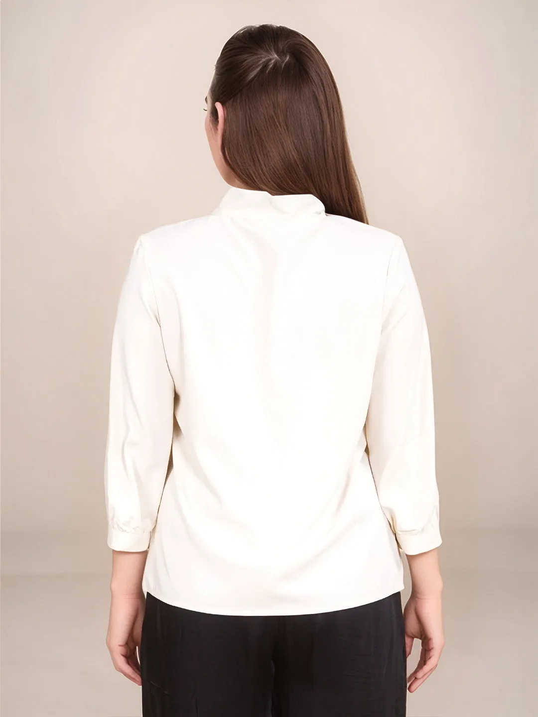 Cream Solid Relaxed Fit Top