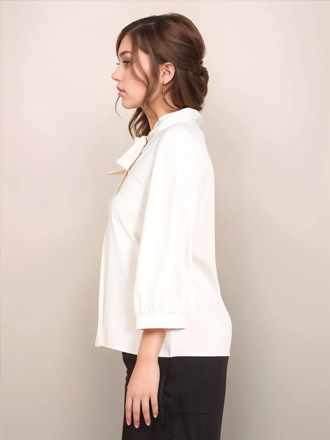 Cream Solid Relaxed Fit Top