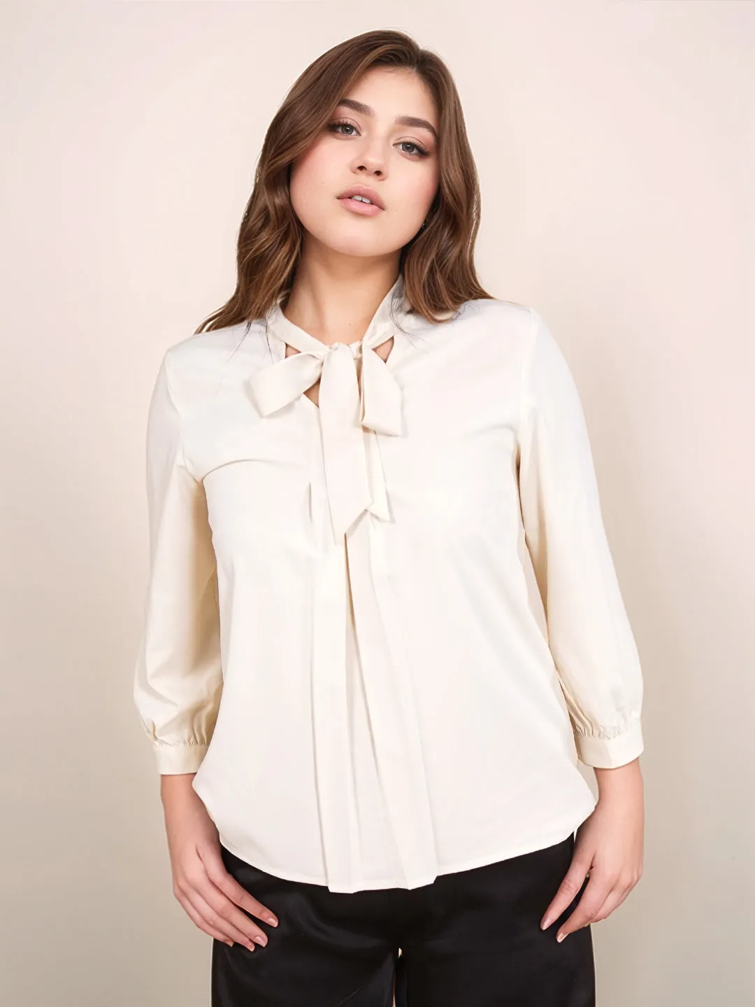 Cream Solid Relaxed Fit Top