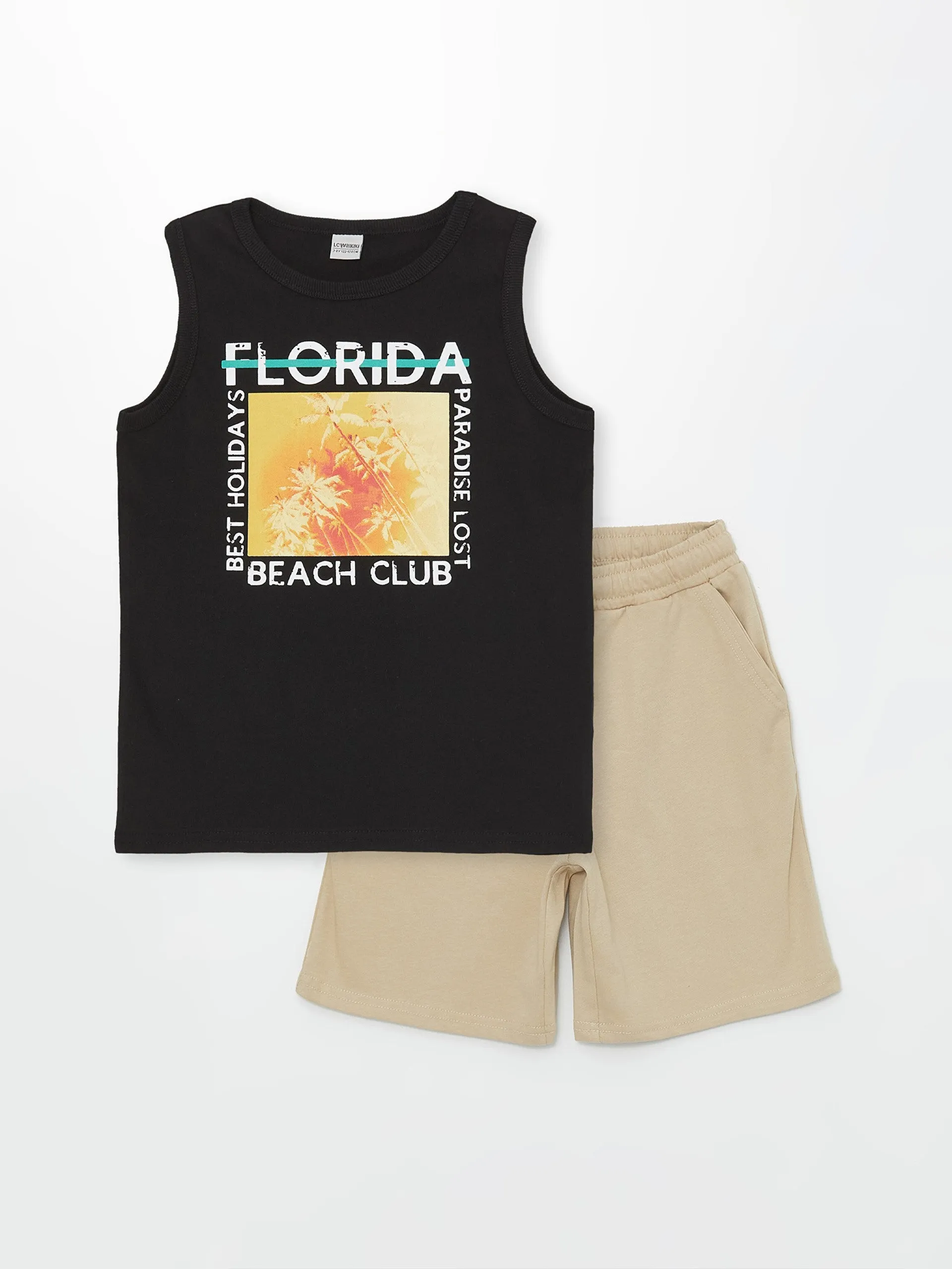 Crew Neck Printed Boy's Undershirt and Shorts