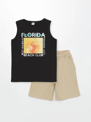 Crew Neck Printed Boy's Undershirt and Shorts