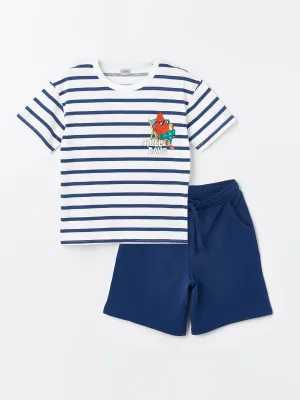 Crew Neck Printed Short Sleeve Boys' T-Shirt and Shorts