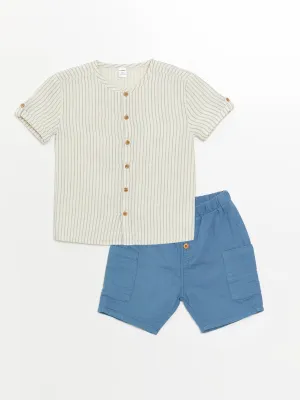 Crew Neck Striped Baby Boy Shirt and Shorts Set of 2