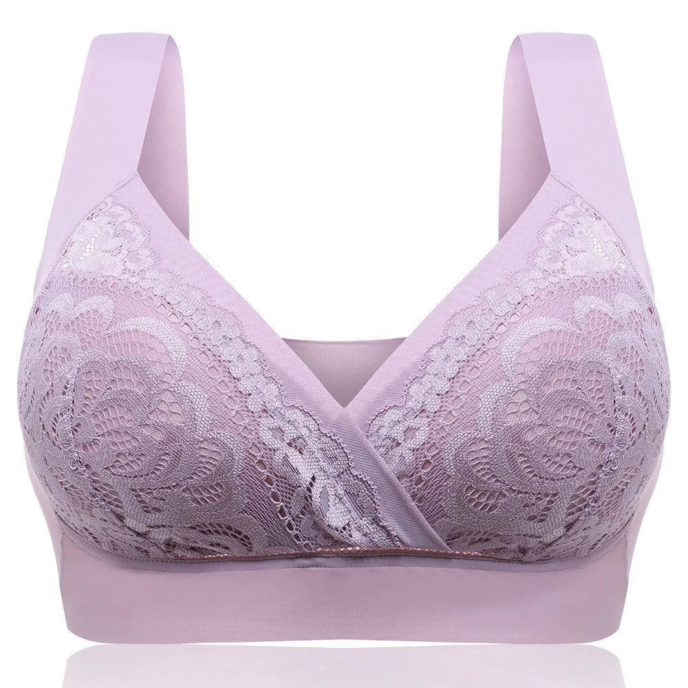 Deep Plunge Embroidered Full Cup Wireless Bras - Nude
