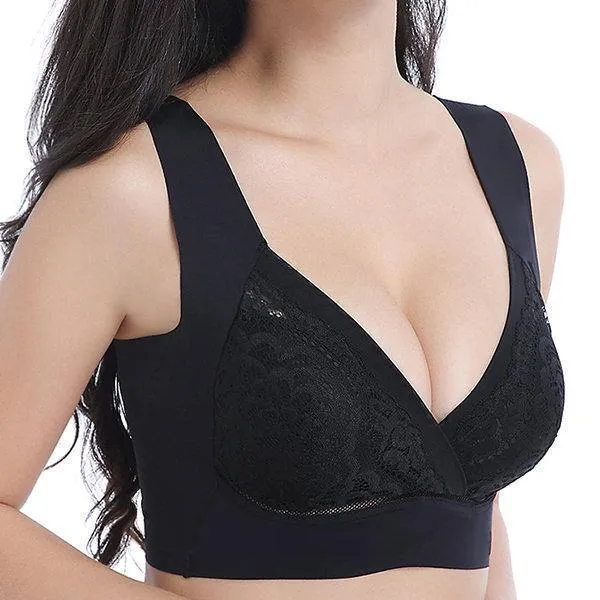 Deep Plunge Embroidered Full Cup Wireless Bras - Nude