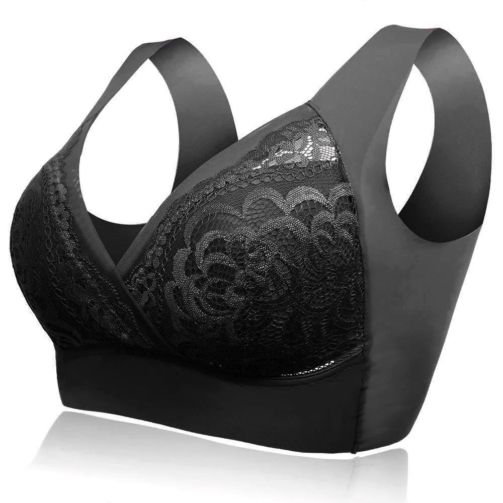 Deep Plunge Embroidered Full Cup Wireless Bras - Nude