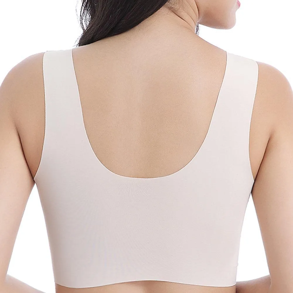 Deep Plunge Embroidered Full Cup Wireless Bras - Nude