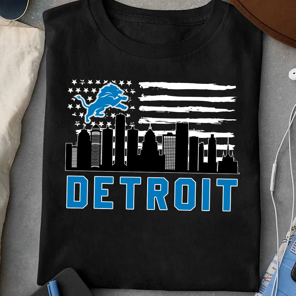 Detroit US Flag Skyline Football Shirt