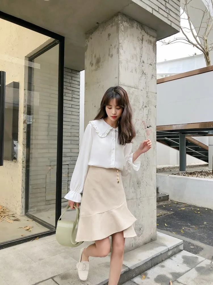 Elegant Doll Collar Solid Blouse Shirt