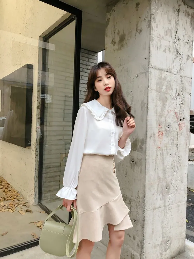Elegant Doll Collar Solid Blouse Shirt