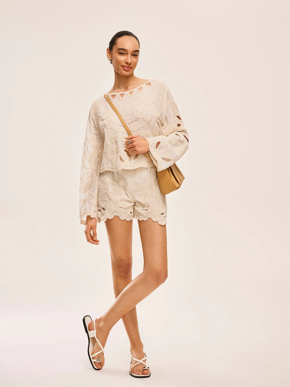 Embroidered Cut-Out Shorts Set