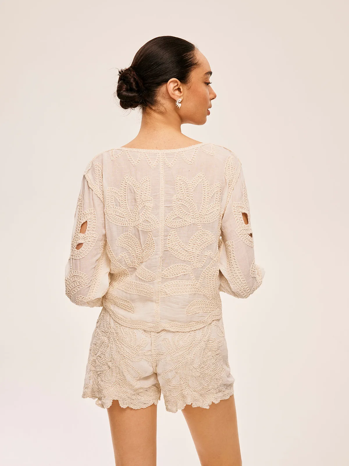 Embroidered Cut-Out Shorts Set
