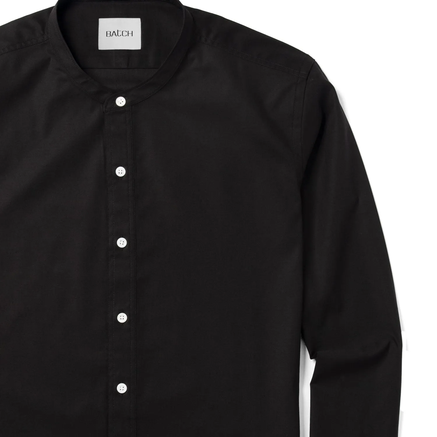 Essential Band Collar WB Casual Shirt - Jet Black Stretch Poplin