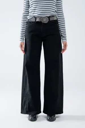 Extra wide leg trousers in black