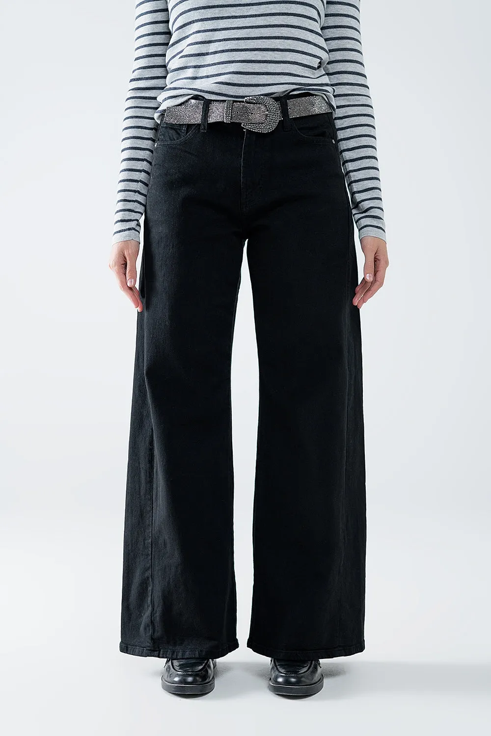 Extra wide leg trousers in black