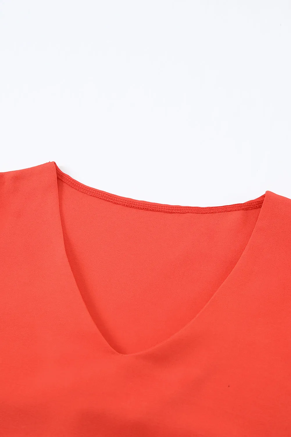 Fiery Red Flare Sleeve V Neck Loose Blouse