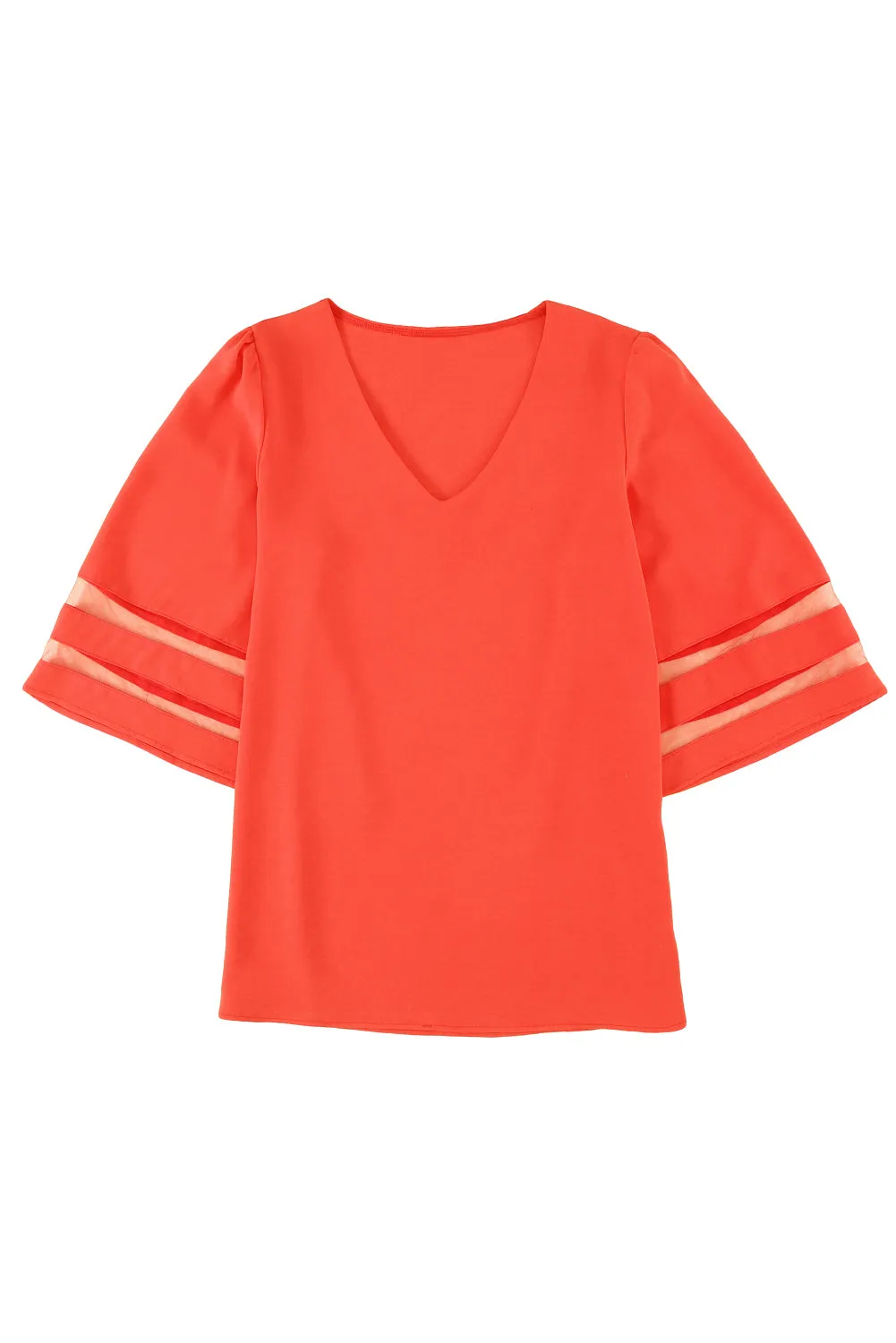 Fiery Red Flare Sleeve V Neck Loose Blouse