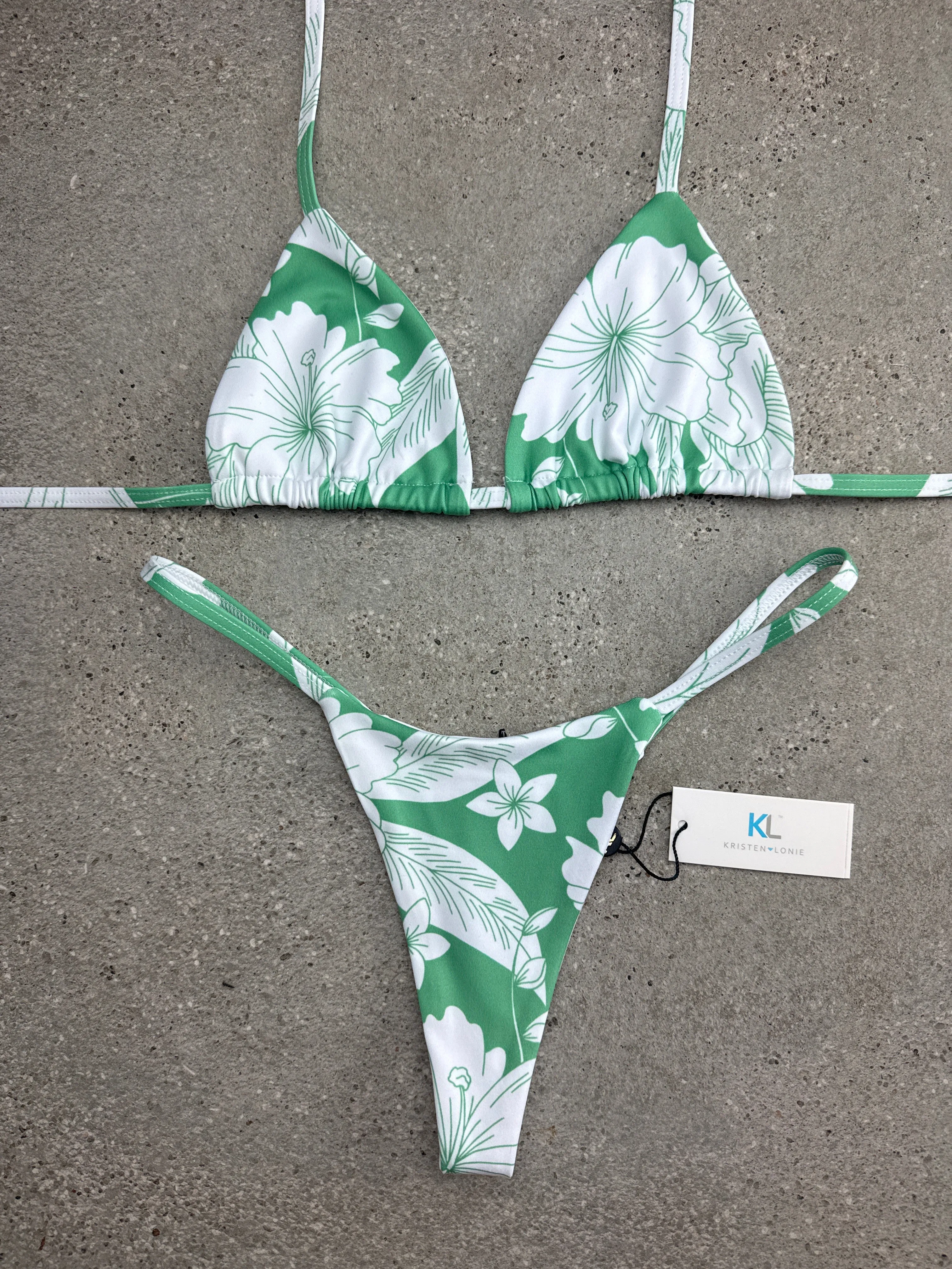 Frangipani Bikini Top (Green)