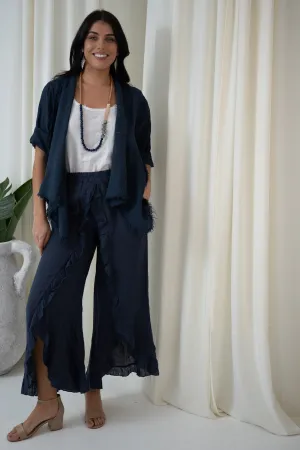 Frill Front Pant | Navy