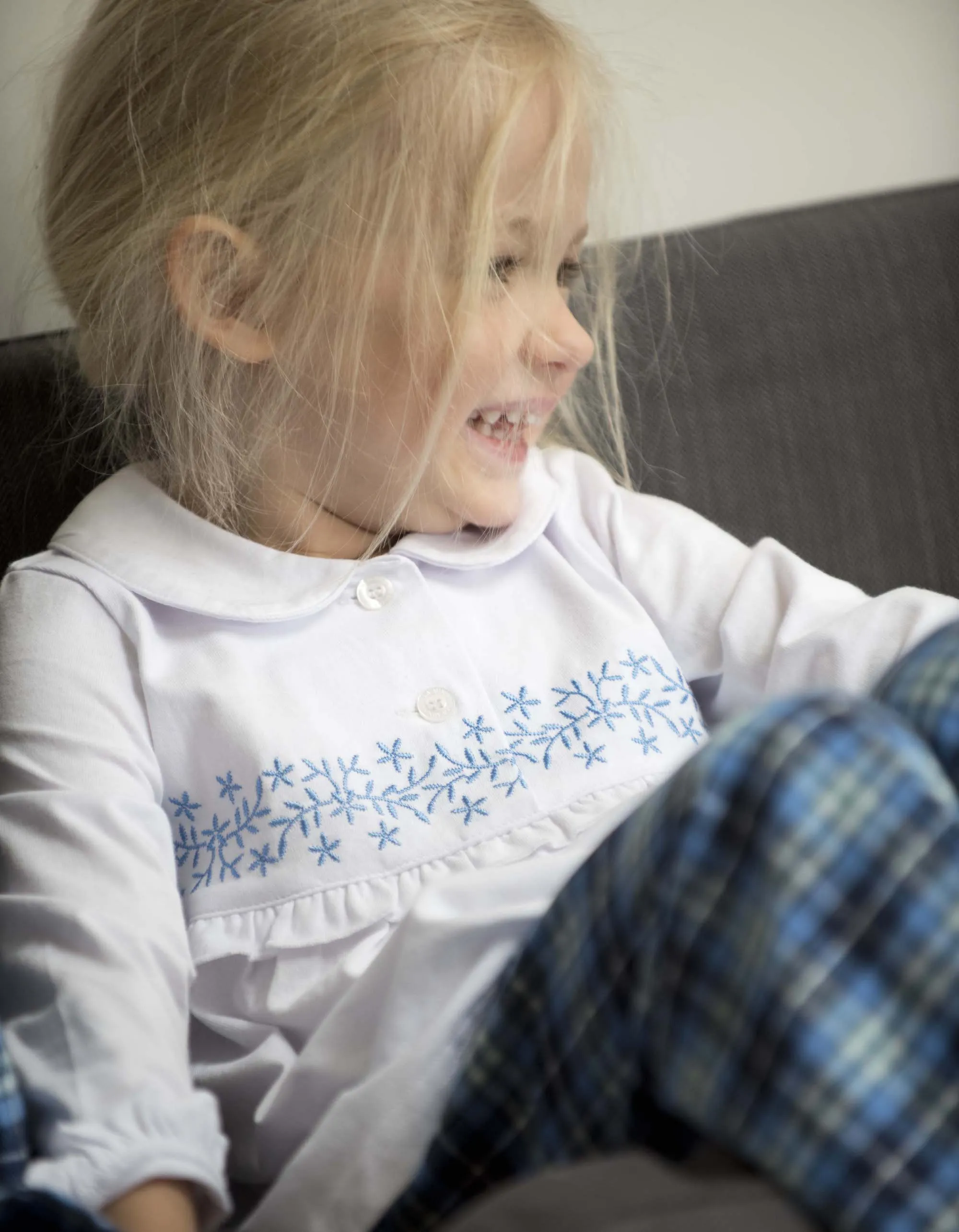 Girls Blue Morgan Check Traditional Cotton Pyjamas