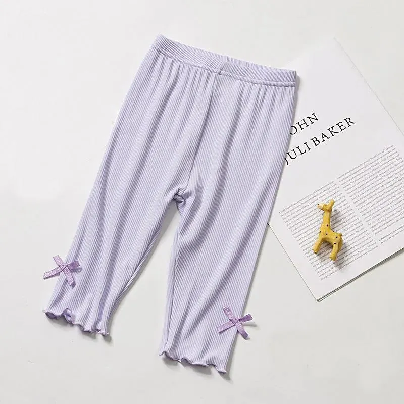 Girls' Cropped Trousers Summer Clothes Thin Children's Pants Children's Outer Shorts Summer White Ultra-thin Leggings