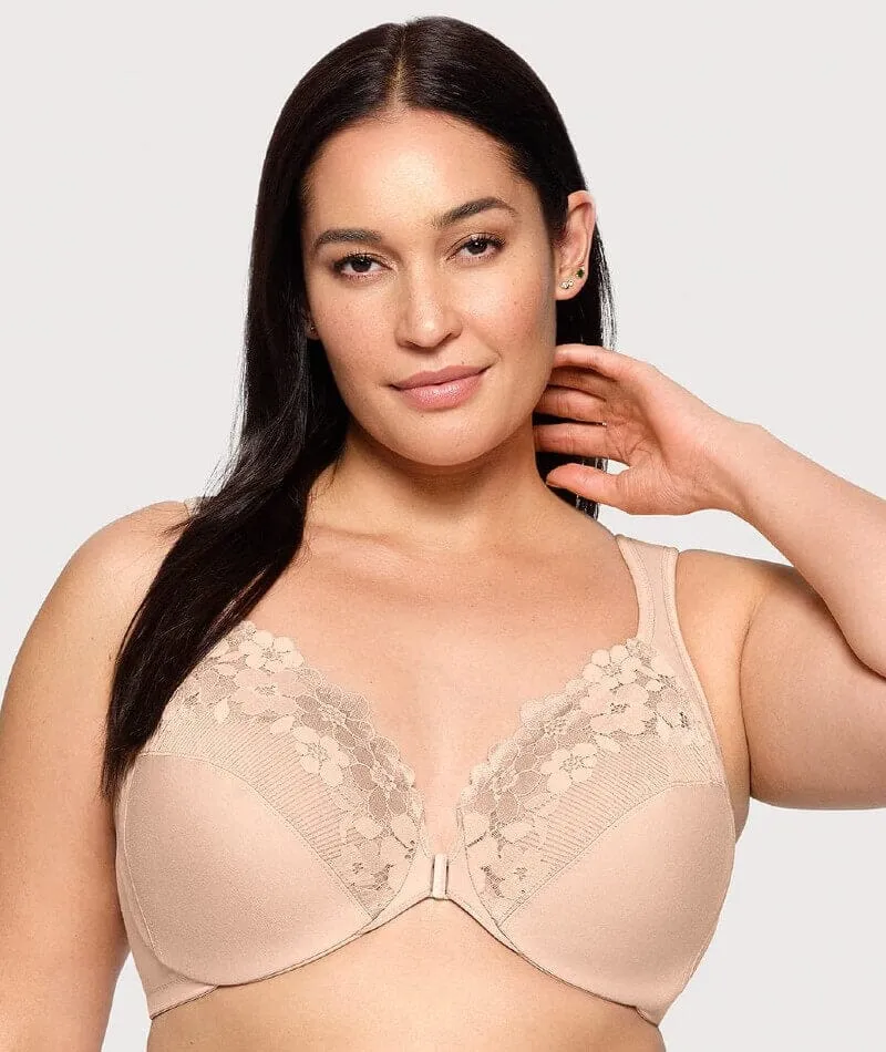 Glamorise WonderWire Front-Closure Cotton Bra - Cafe