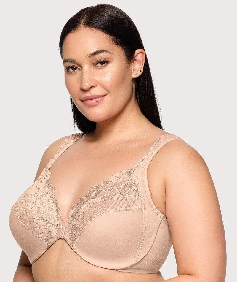 Glamorise WonderWire Front-Closure Cotton Bra - Cafe