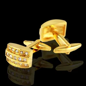 Gold Mens Stainless Steel Rectangle with Zirconia's Cufflinks for
