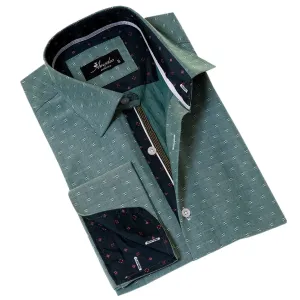 Green inside Emerald Green Printed Mens Slim Fit Designer French Cuff