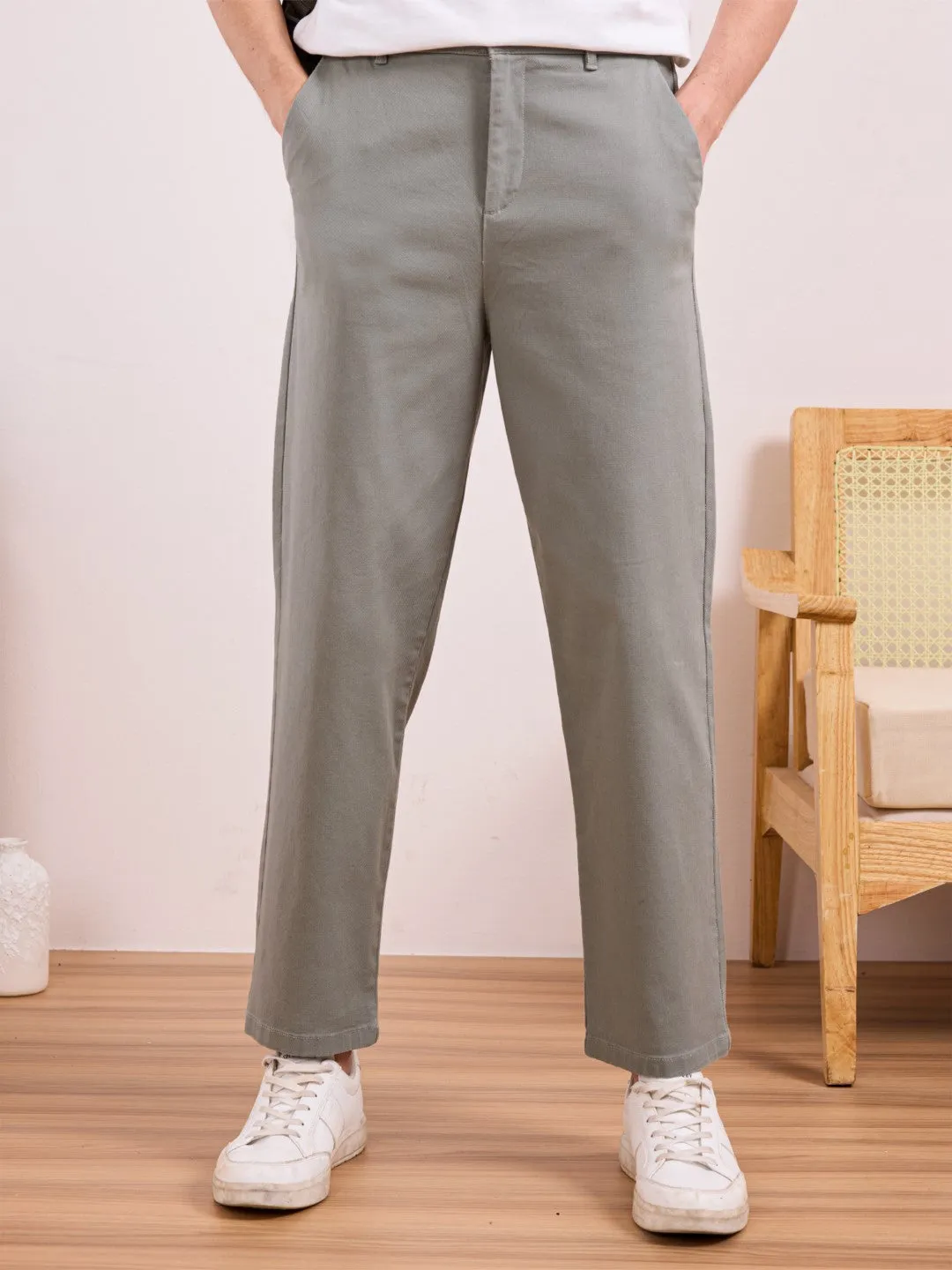 Grey Plain Rexaled Fit Pants