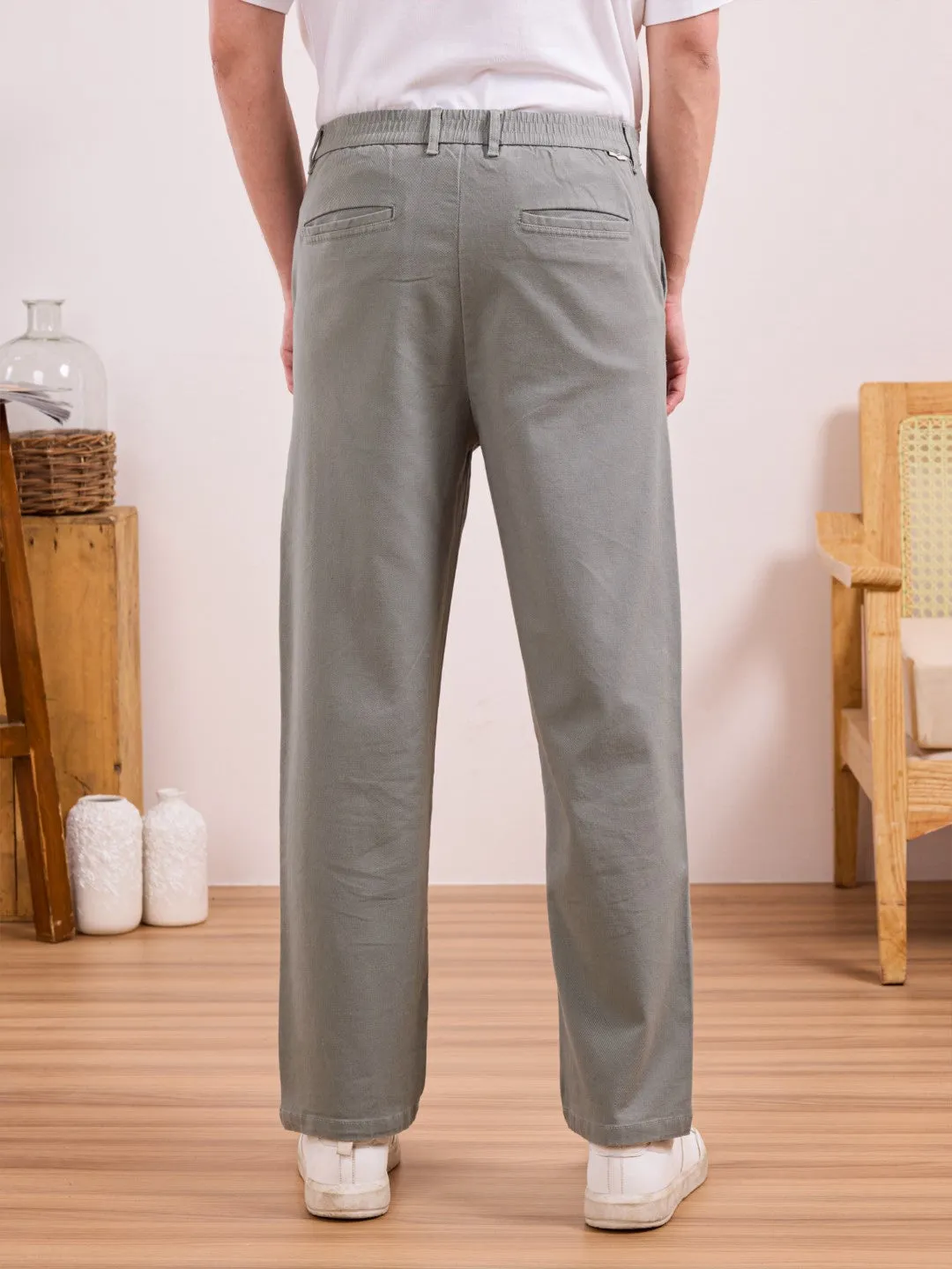 Grey Plain Rexaled Fit Pants