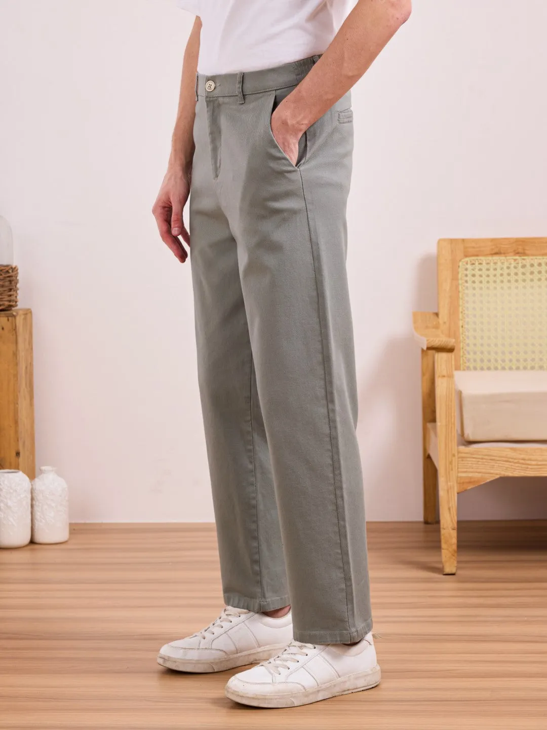 Grey Plain Rexaled Fit Pants