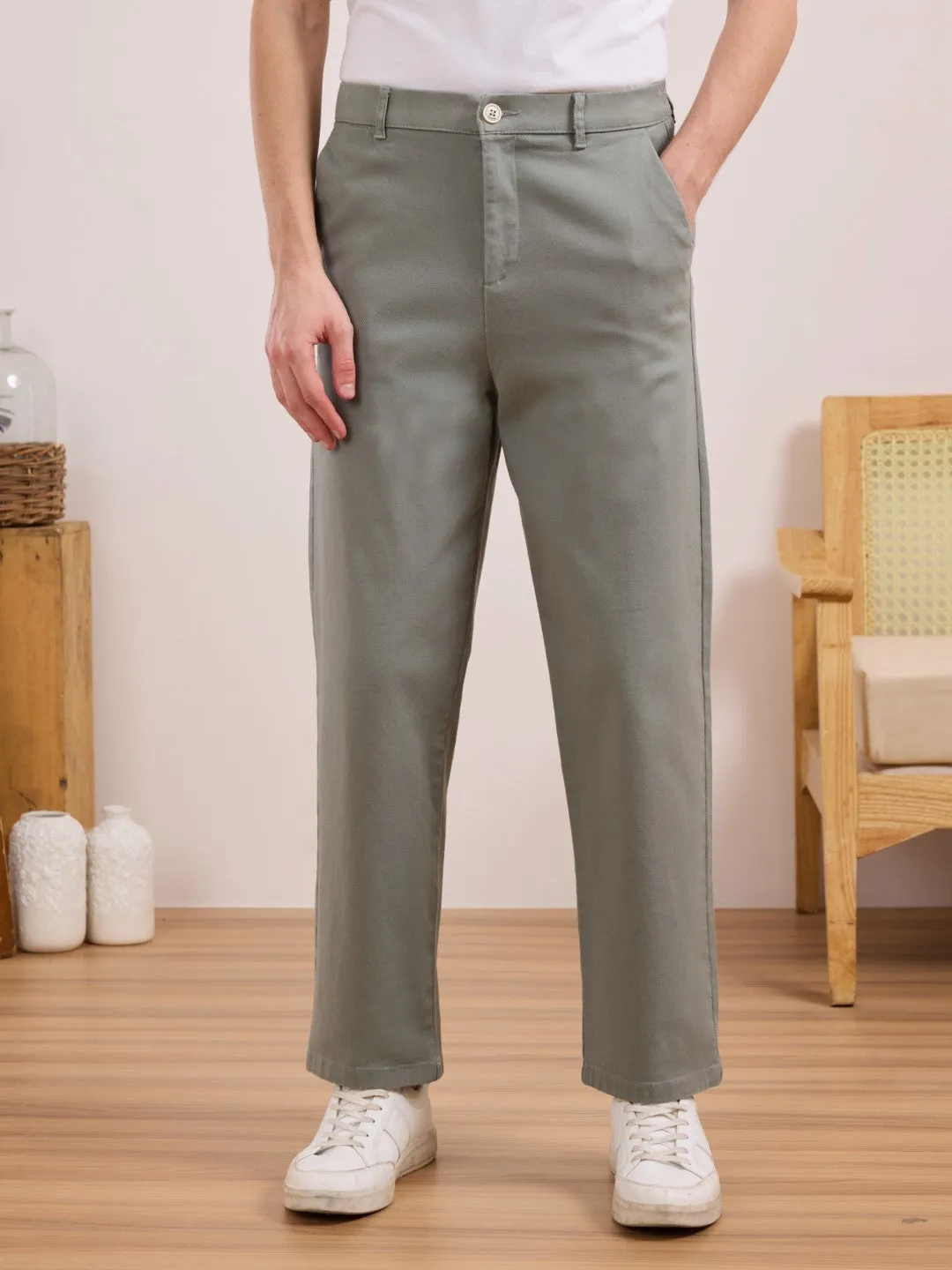 Grey Plain Rexaled Fit Pants