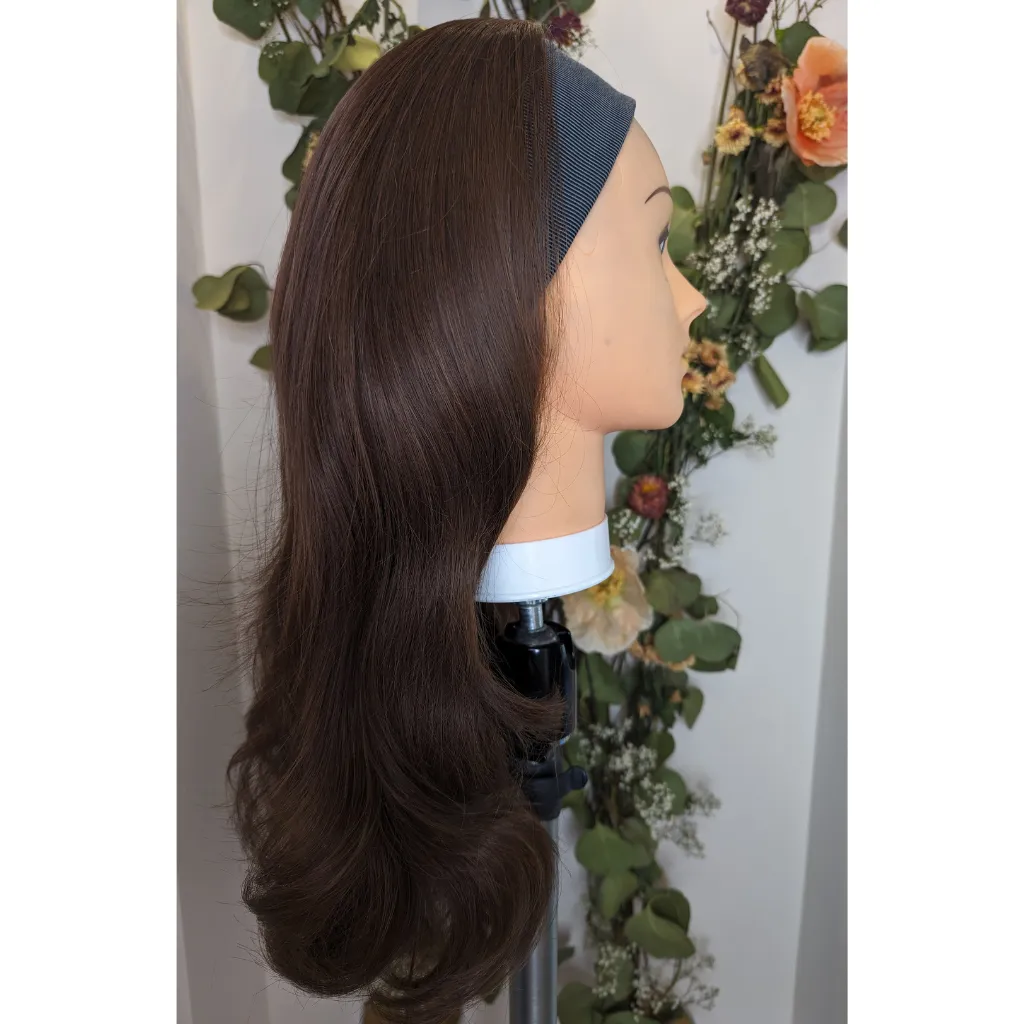 Headband Wig Luxury Synthetic | Medium Brown | Hand-Tied