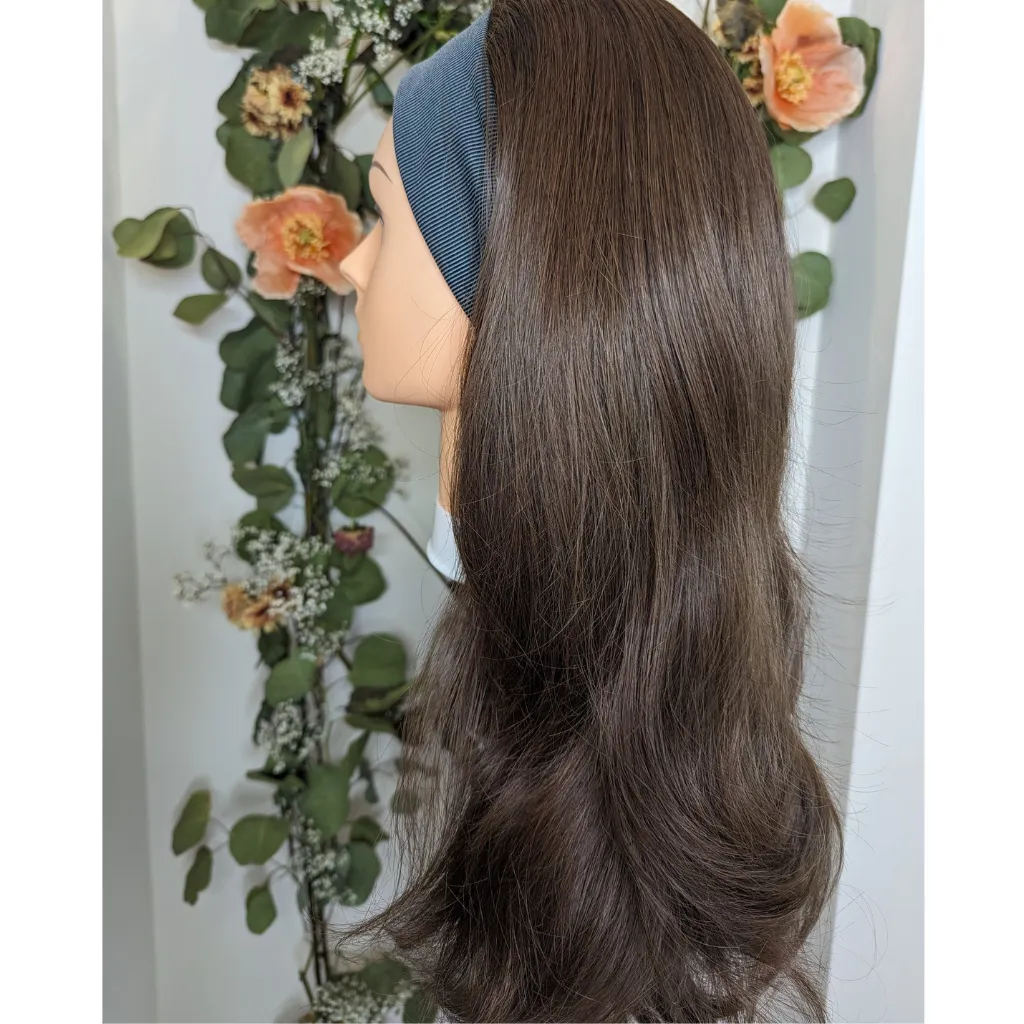 Headband Wig Luxury Synthetic | Medium Brown | Hand-Tied