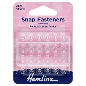 Hemline Snap Fasteners: Sew-on: Clear (Invisible): 7mm: Pack of 12