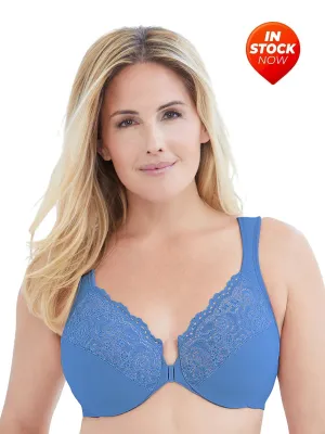 In Stock Glamorise Bra 1245 - Wonderwire Front Close Bra - Blue