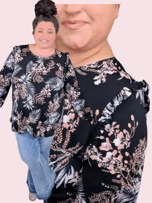 Irina Slinky Floral Long Sleeve in Black, Blush   White