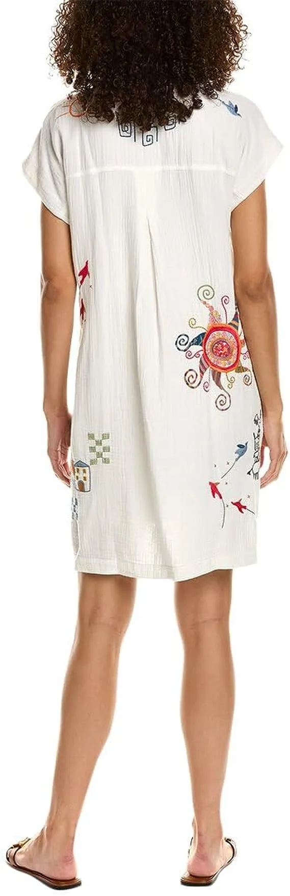 Johnny Was Cartagena Natural Dress Cotton Top Embroidery White Floral Small NEW