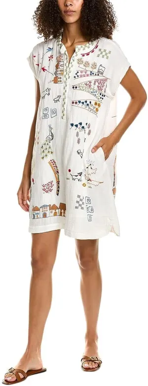 Johnny Was Cartagena Natural Dress Cotton Top Embroidery White Floral Small NEW