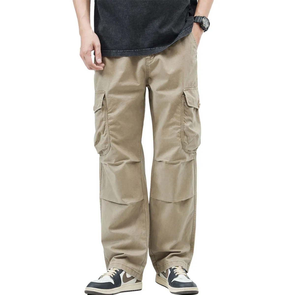 Khaki Straight Leg Cargo Pants