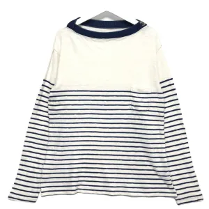 [L] Kapital Navy Border L/S Tee White/Indigo