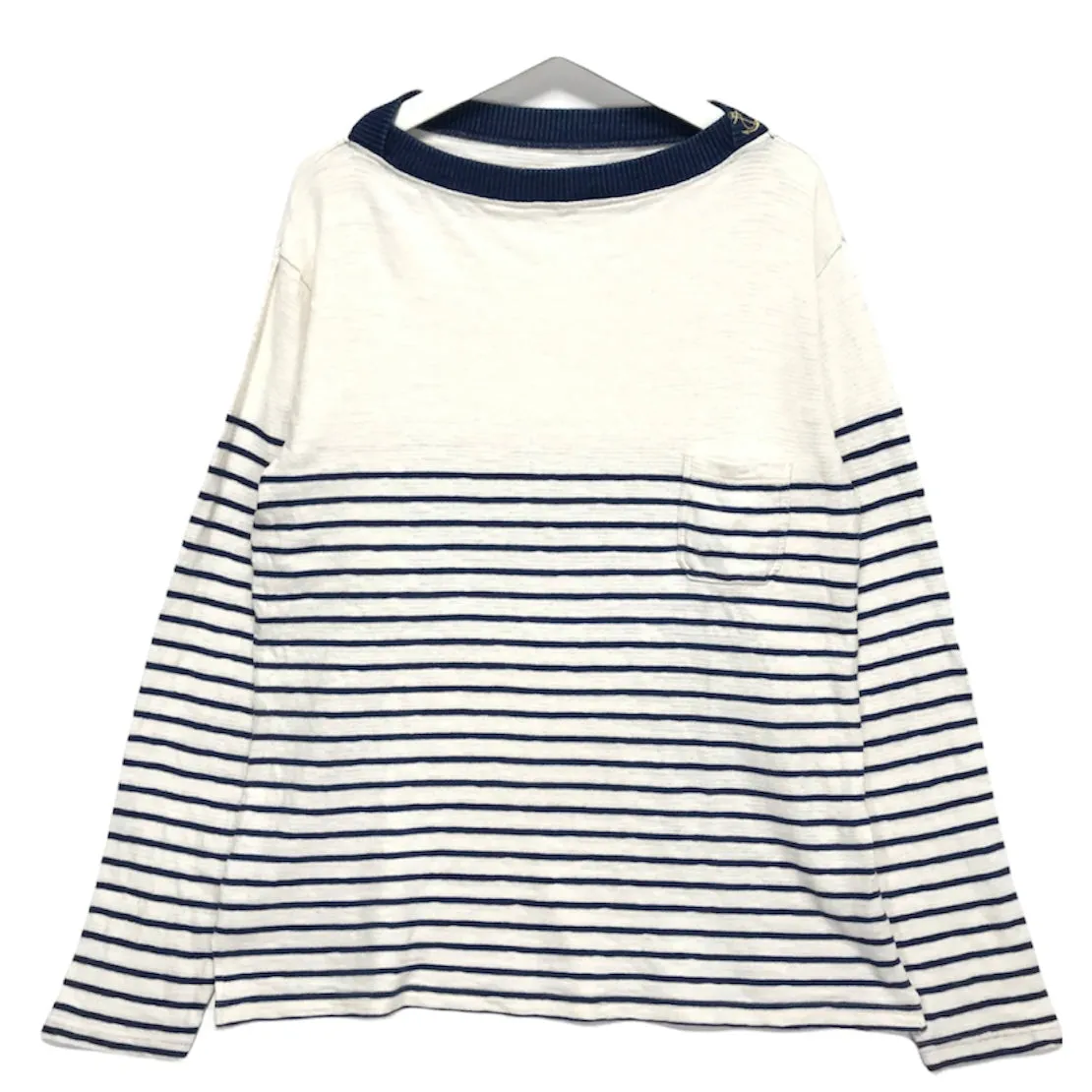 [L] Kapital Navy Border L/S Tee White/Indigo