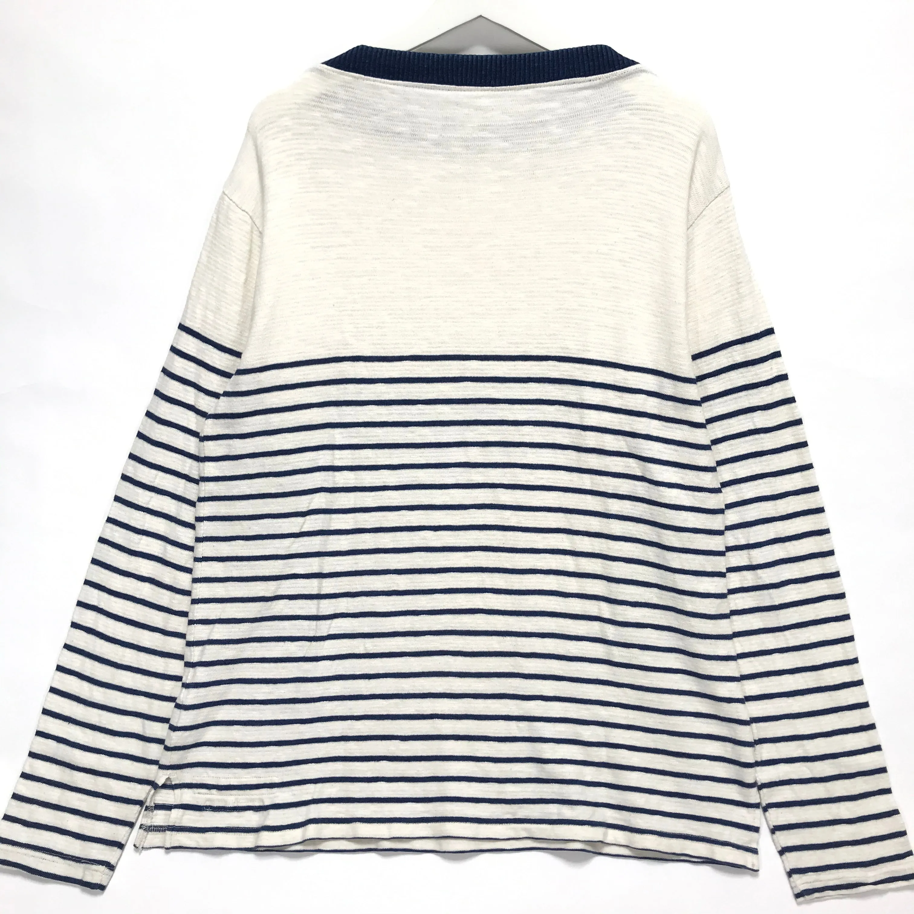 [L] Kapital Navy Border L/S Tee White/Indigo