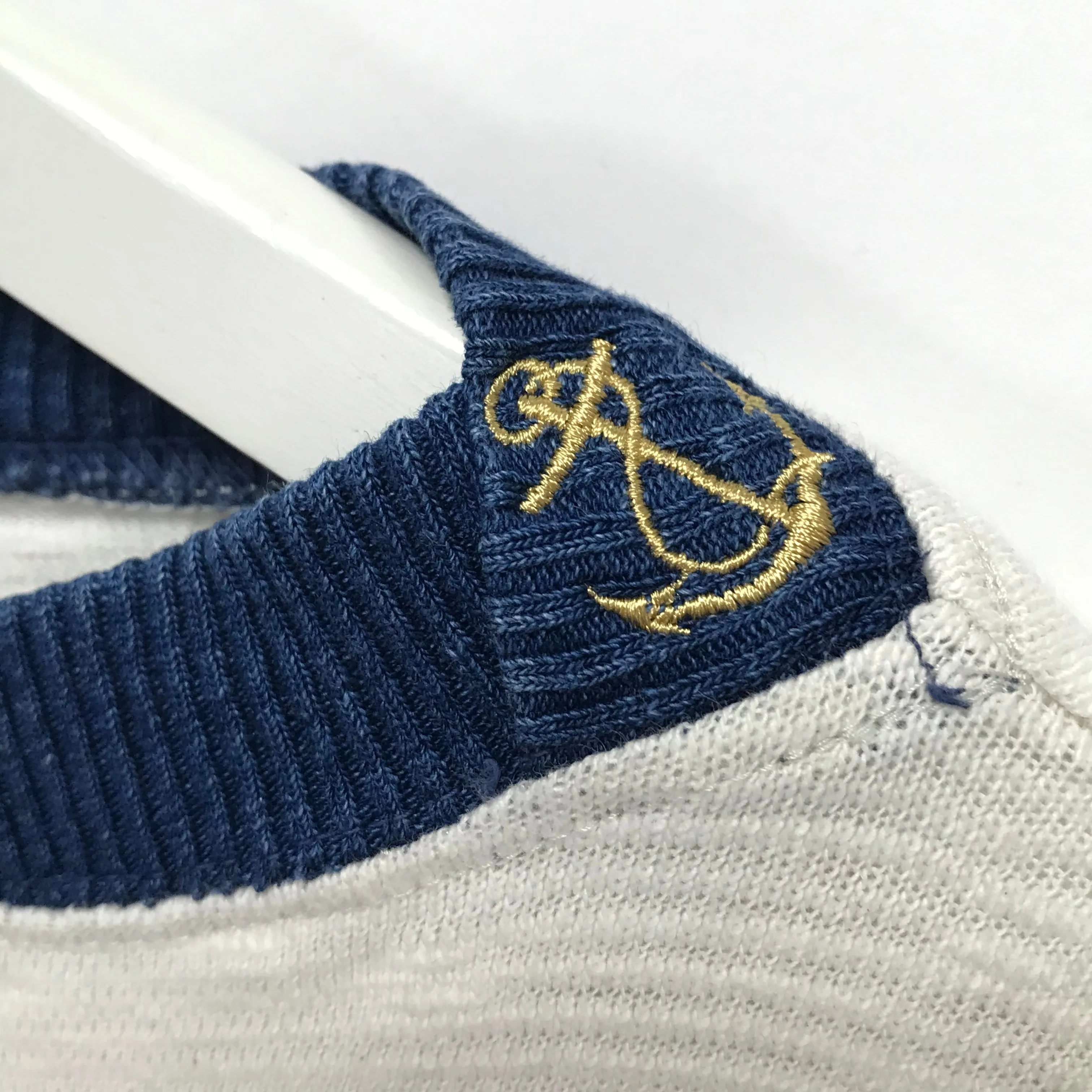 [L] Kapital Navy Border L/S Tee White/Indigo
