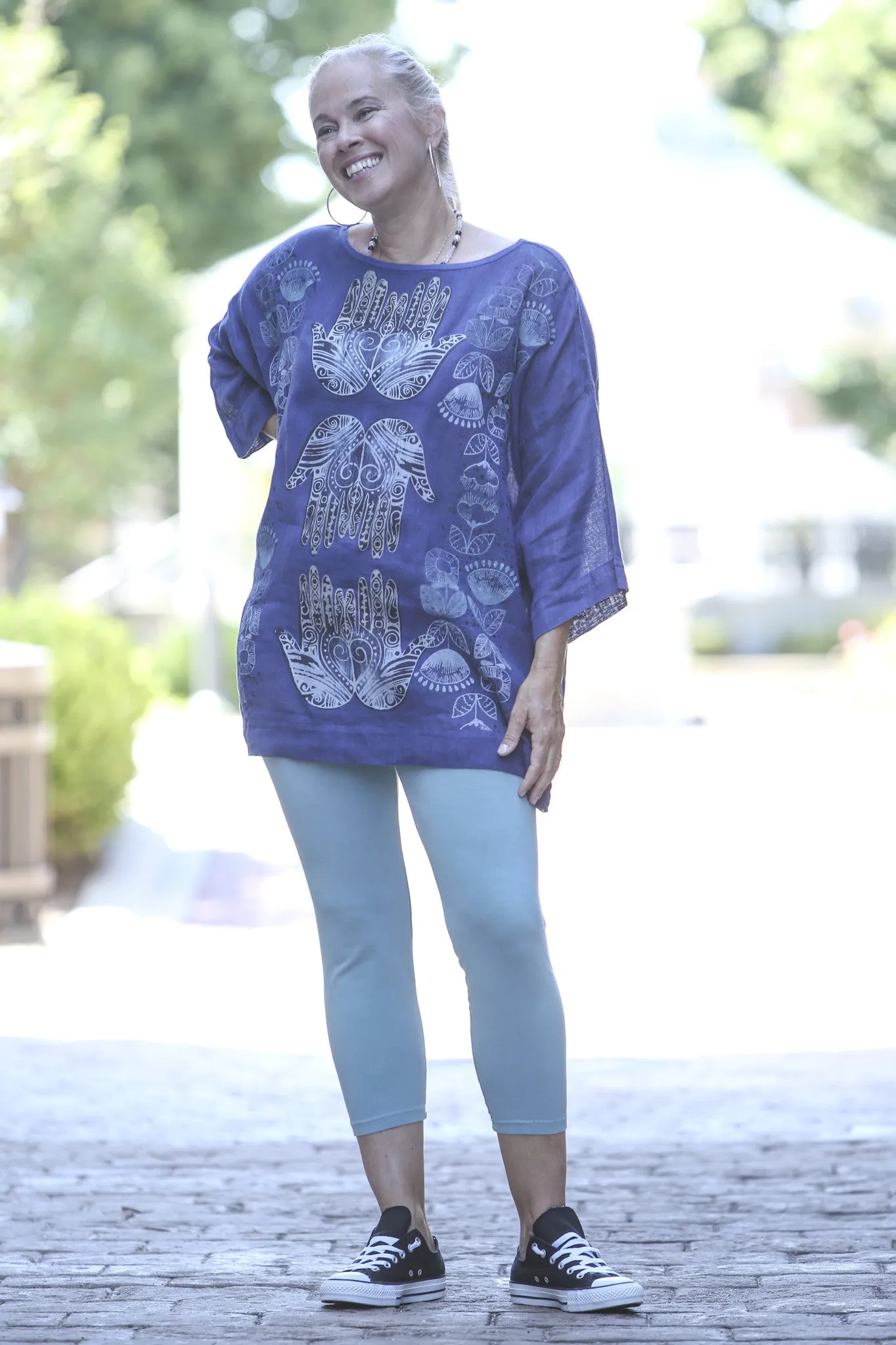 L594-Oversized Square Linen Top  Deep Blue Sea-P