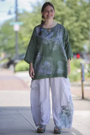 L594-Oversized Square Linen Top Seaweed-P