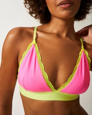Lace Bralette -  Hot Pink and Yellow
