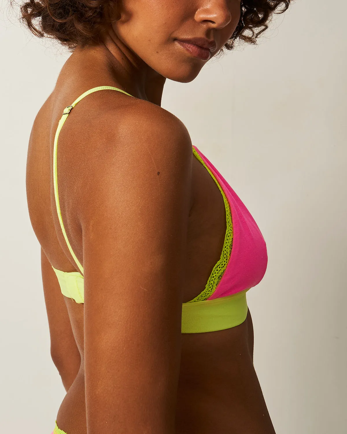 Lace Bralette -  Hot Pink and Yellow